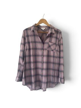 J Jill Crinkle Plaid Button-Up Shirt size Large